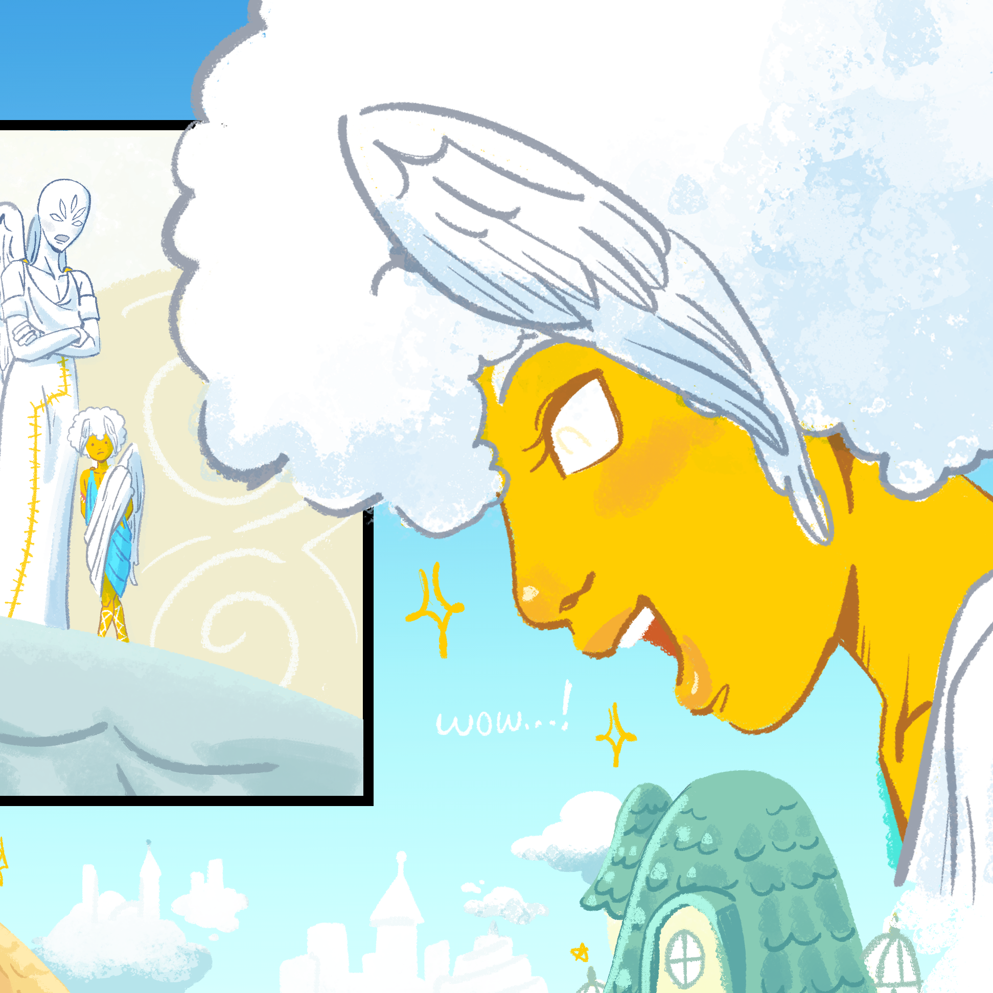 A preview of Chiel looking to their left and saying 'wow!' at something unseen.